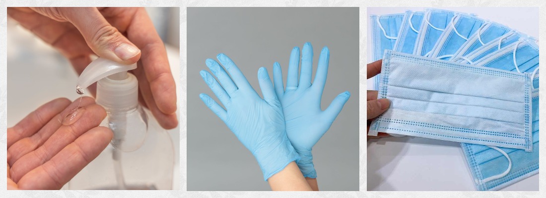 Обработка антисептиком, ношение перчаток и масок
